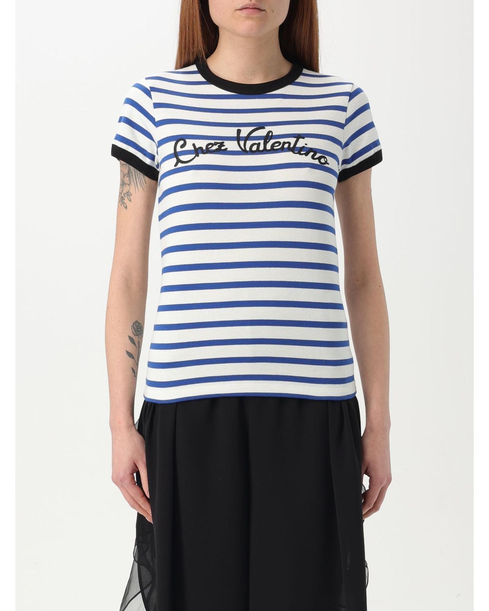 Valentino Striped TShirt with Logo Wo - Ivory T-Shirts image 1