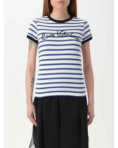 Valentino Striped TShirt with Logo Wo - Ivory T-Shirts