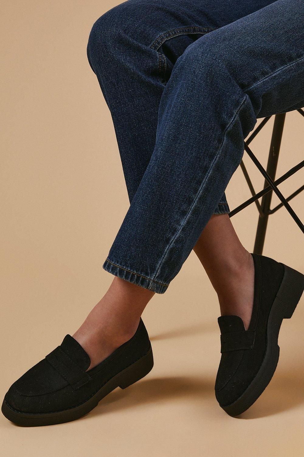 Oasis Buttercup Faux Suede Chunky Penny Loafers Natural Black image 1