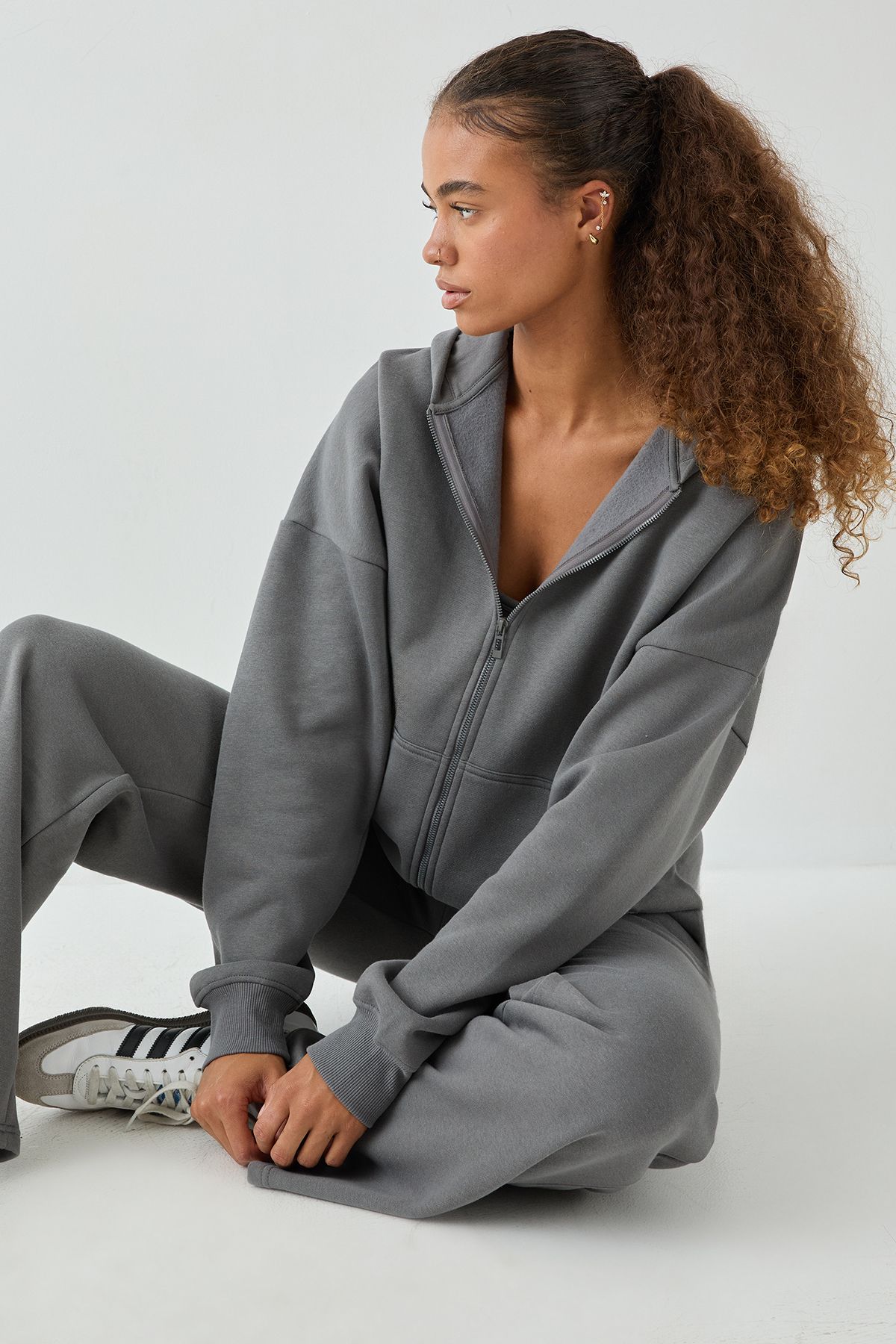 DSGN Studio DSGN Studio Oversized Zip Through Hoodie Charcoal image 1