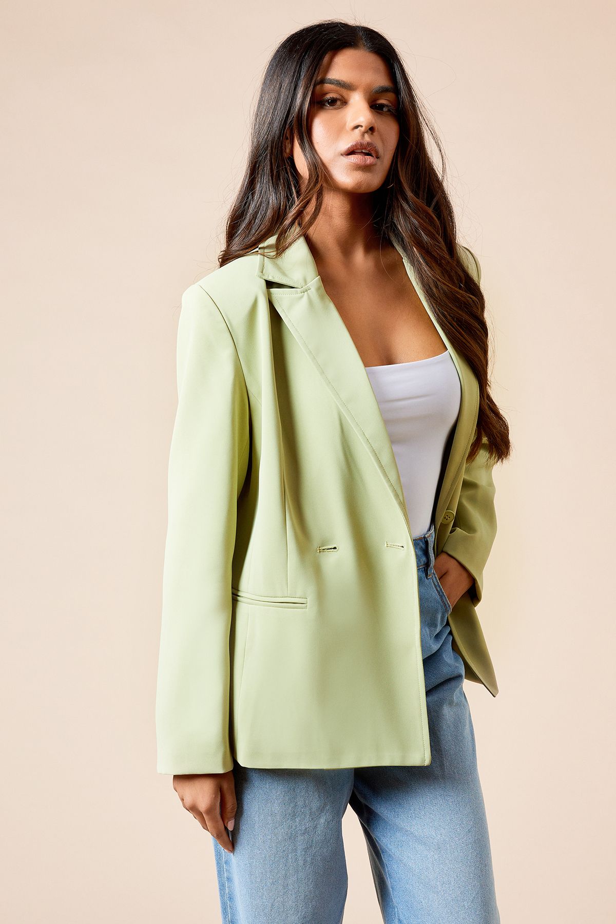 Dorothy Perkins Petite Tailored Seam Front Detail Blazer Sage image 1