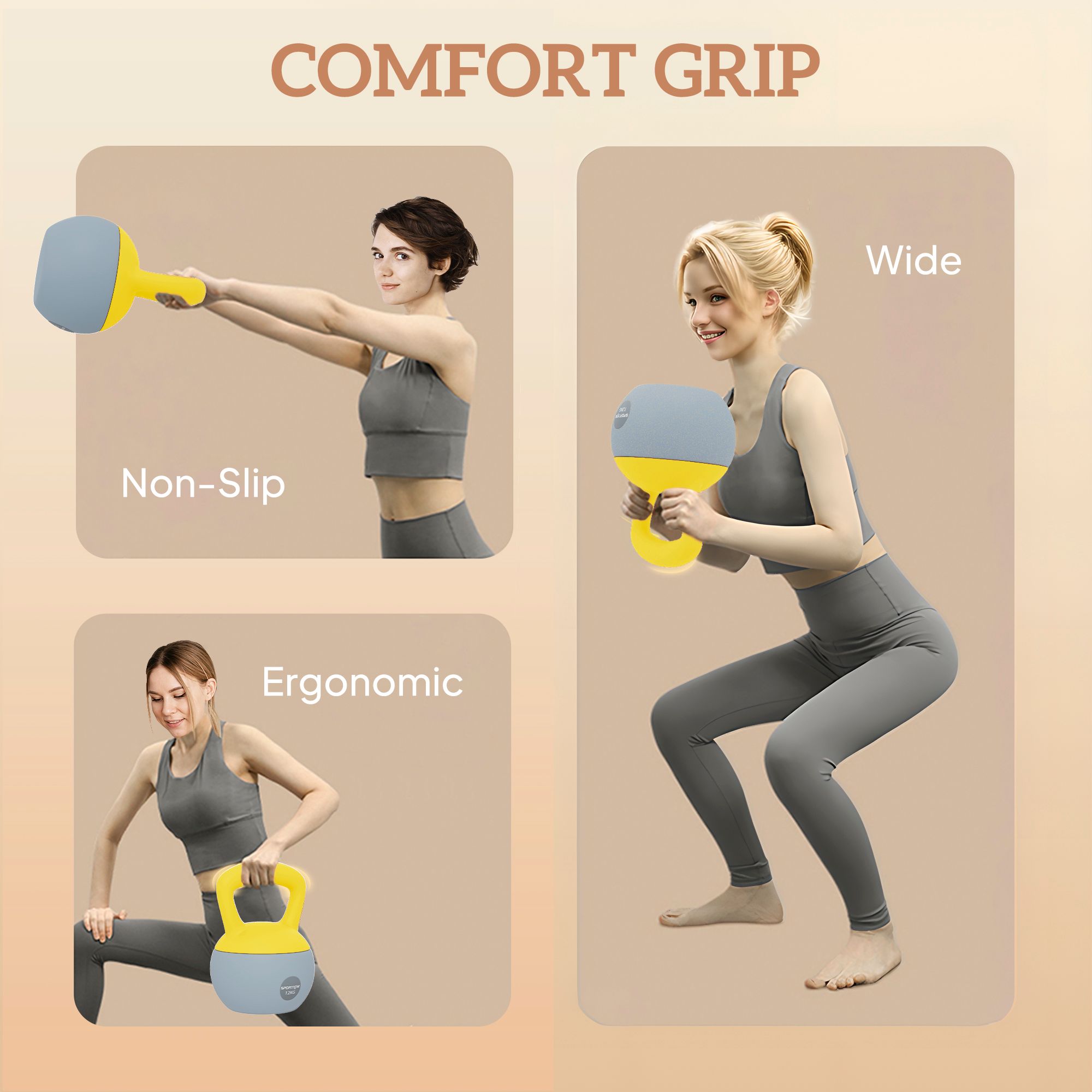 SPORTNOW 12KG Kettlebell with Soft Body and Non-Slip Handle, Yellow, Grey image 6