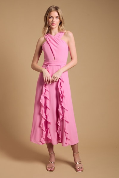 Oasis Halter Neck Ruffle Maxi Dress Pink