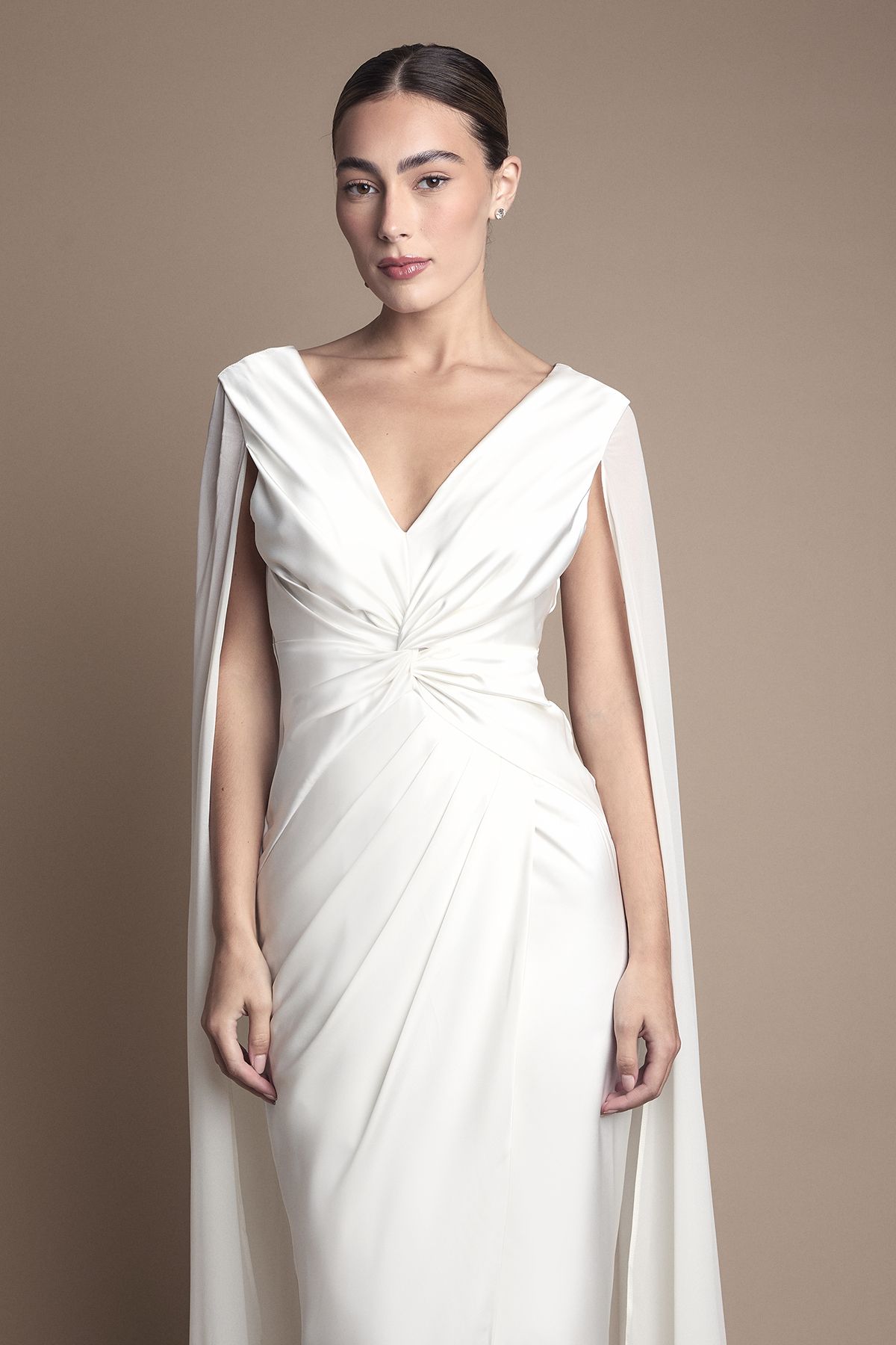 Coast Satin Cape Sleeve Maxi Wedding Dress Ivory image 2