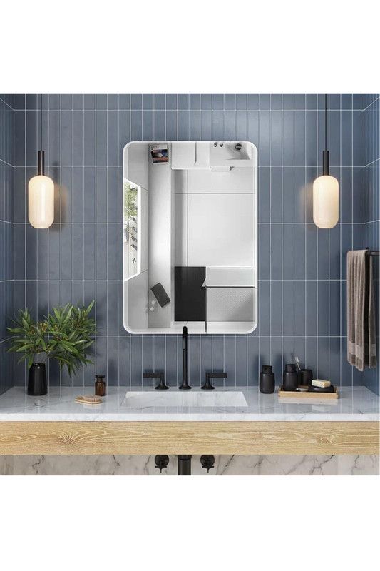 Living and Home Modern Beveled Edge Frameless Rounded Rectangle Wall Mirror