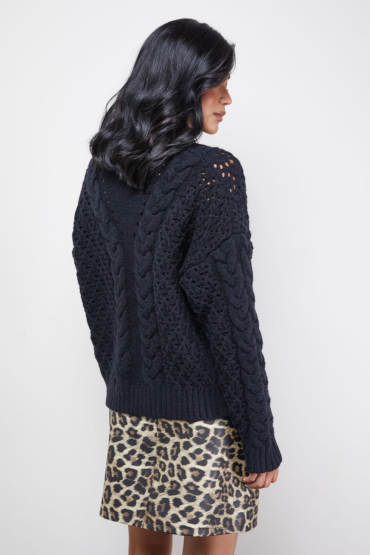 Warehouse Chunky Cable Knit Roll Neck Jumper Black image 3