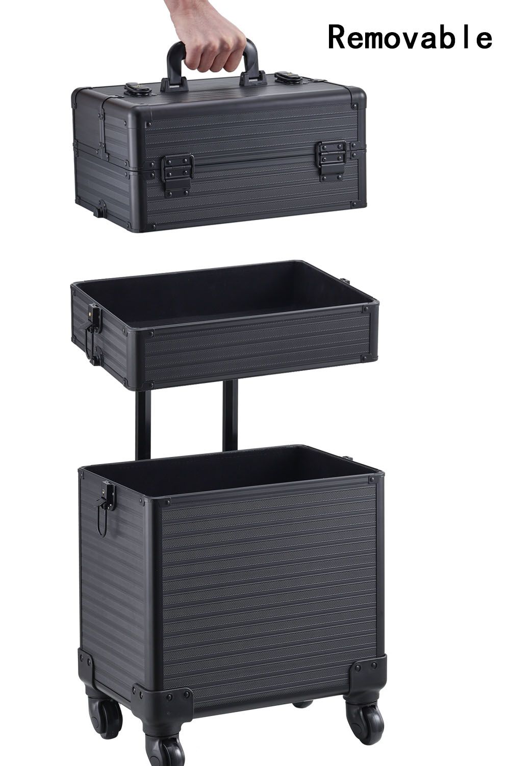 Living and Home 3 in 1 Professional Removable Cosmetic Makeup Train Case Black image 3