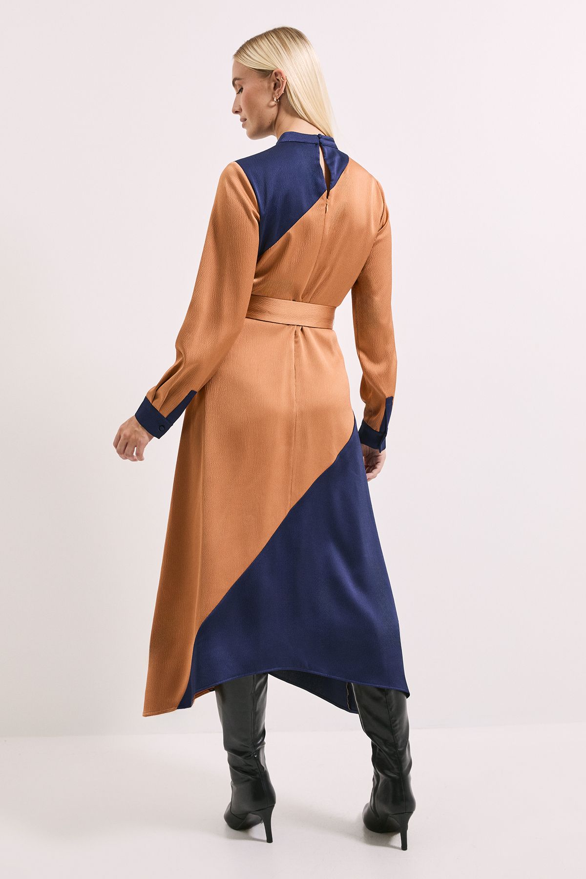 Principles Hammered Satin Contrast Tie Waist Midaxi Dress Ginger image 3