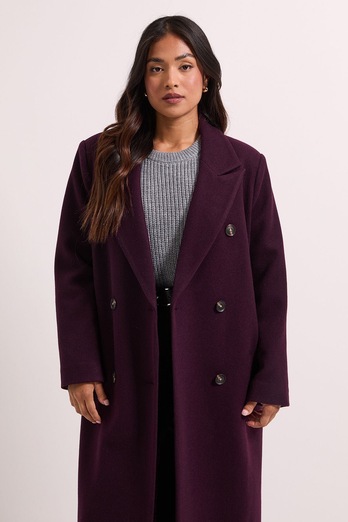 Dorothy Perkins Petite Maxi Length Double Breasted Coat Berry image 2