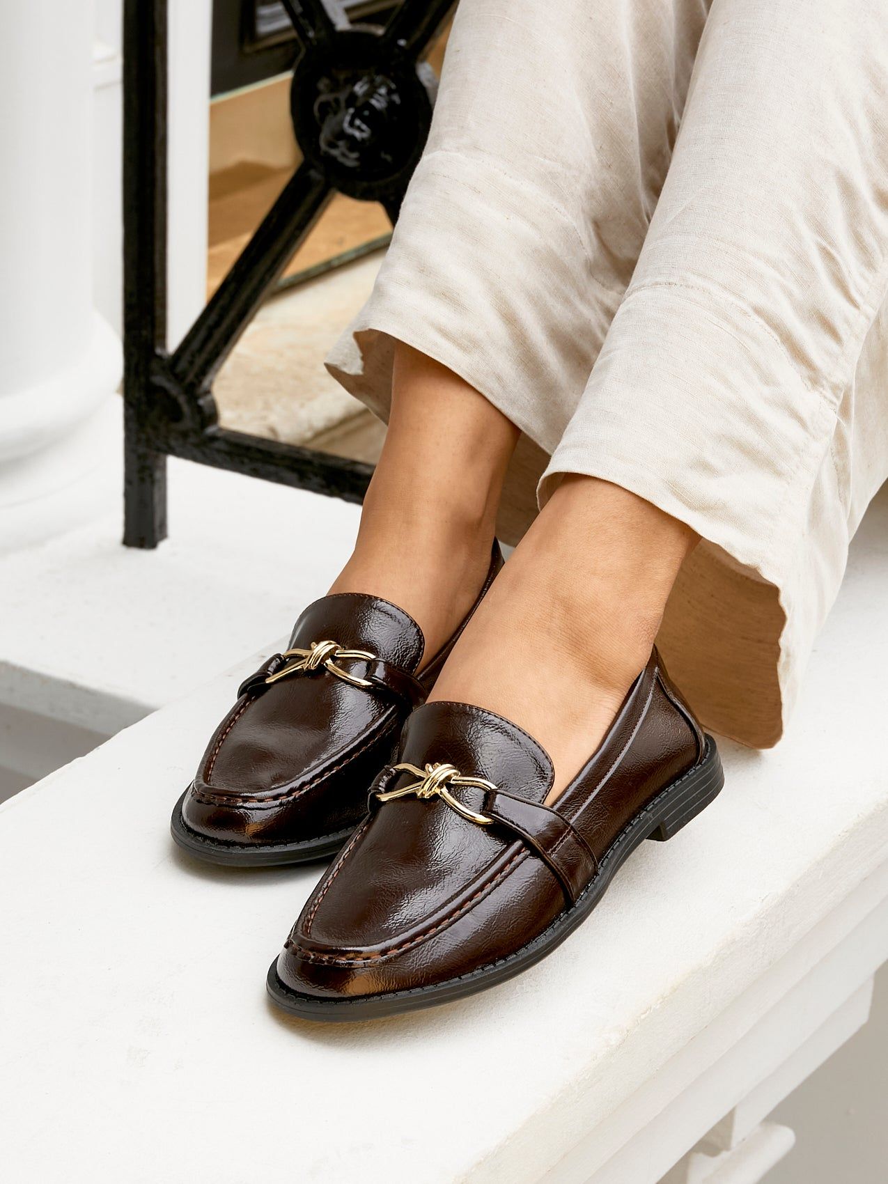 Linzi Affluent Brown Faux Leather Slip On Loafer image 2