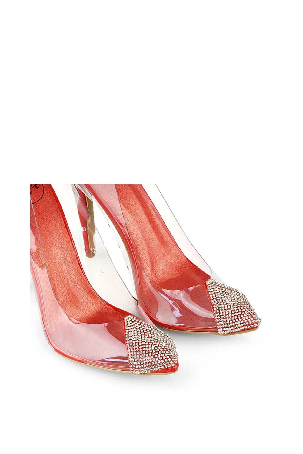 XY London 'Kaz' Pointed Toe Perspex Stiletto Court Heel Shoes With Diamante Detail image 5