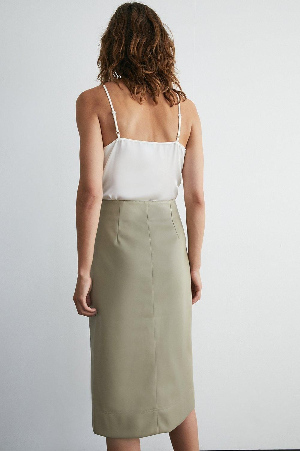 Warehouse Zip Detail Pencil Skirt Neutral image 3