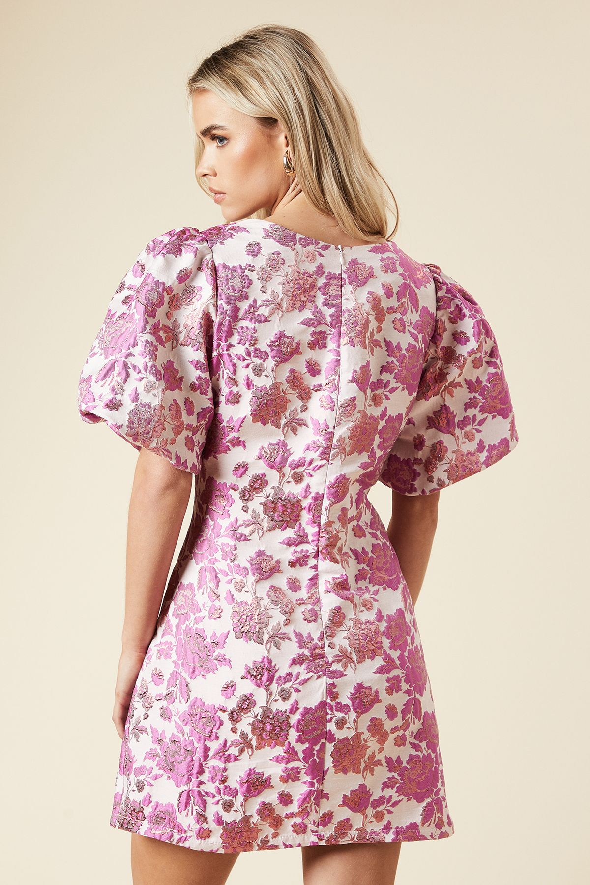 Dorothy Perkins Petite DP Luxe Jacquard Square Neck Mini Dress Pink image 3