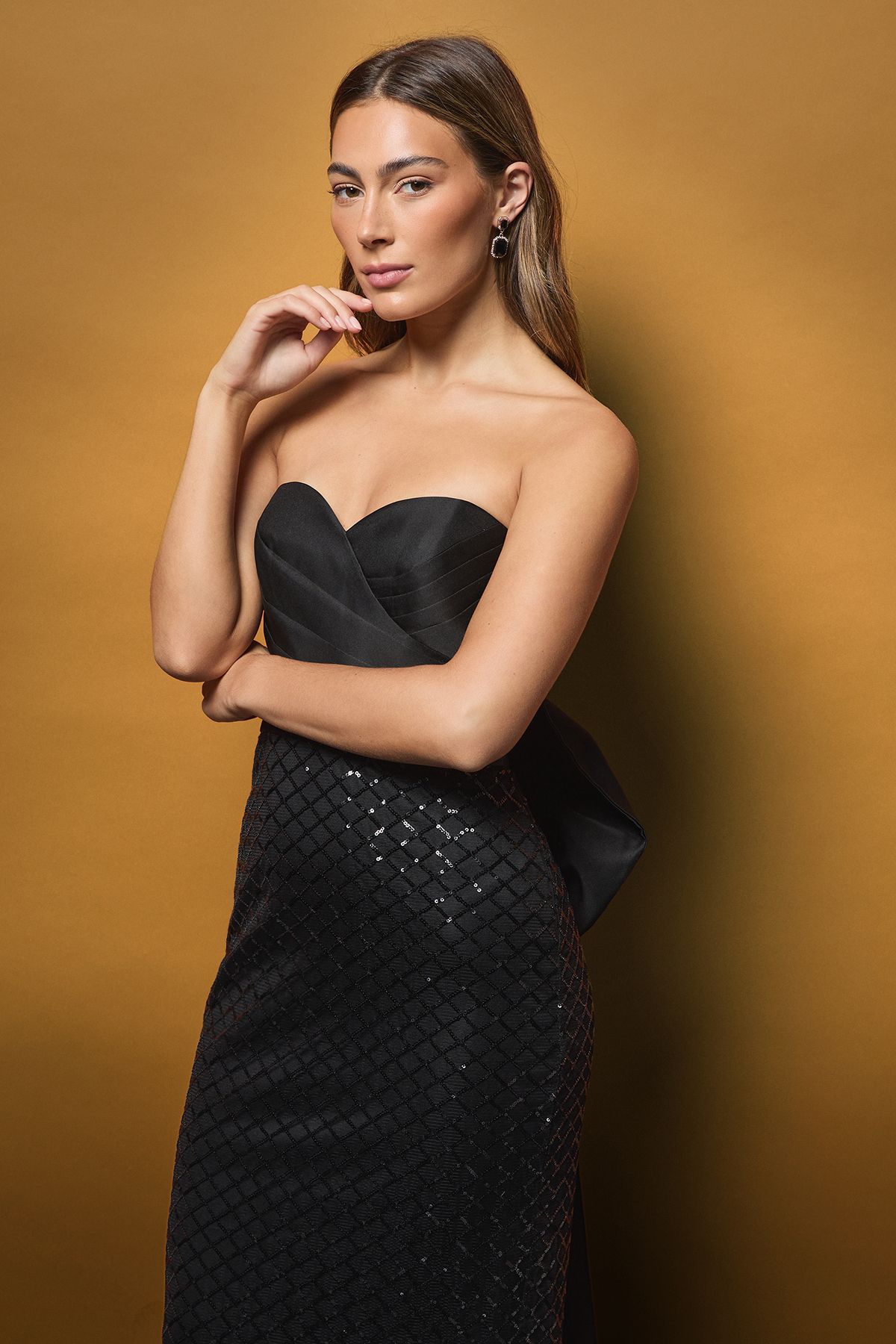 Coast Sequin Bandeau Column Dress With Statement Bow Black image 2