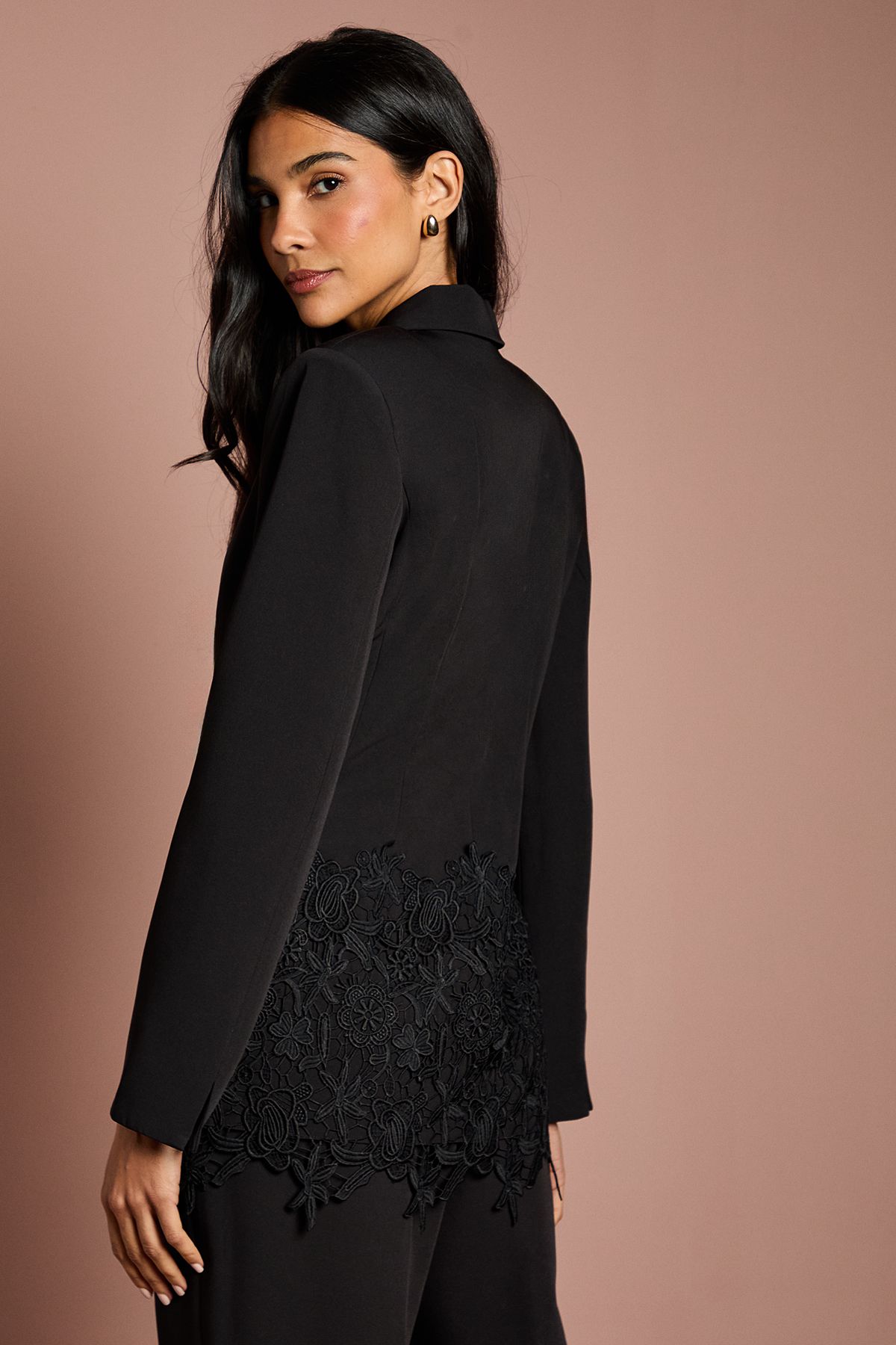 Coast Single Breasted Lace Trim Fitted Blazer Black image 3