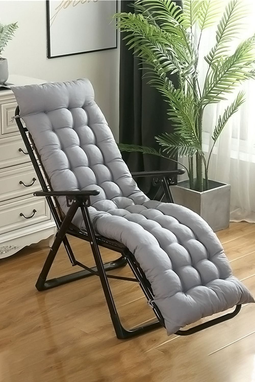 Living and Home 160x50cm Grey Outdoor Sun Lounger Cushion with Slip-Over Back & Side Tie Straps image 1