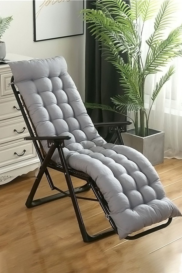 Living and Home 160x50cm Grey Outdoor Sun Lounger Cushion with Slip-Over Back & Side Tie Straps