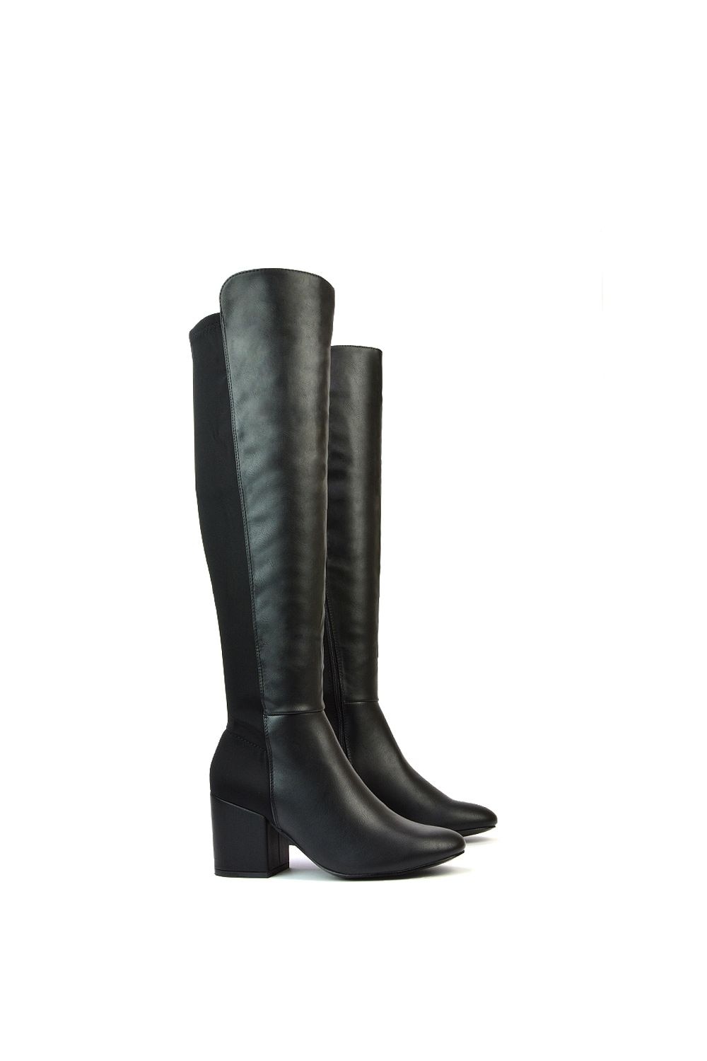XY London ‘Falcon’ Knee High Boots Elasticated Calf Fit Mid Block Heel image 6