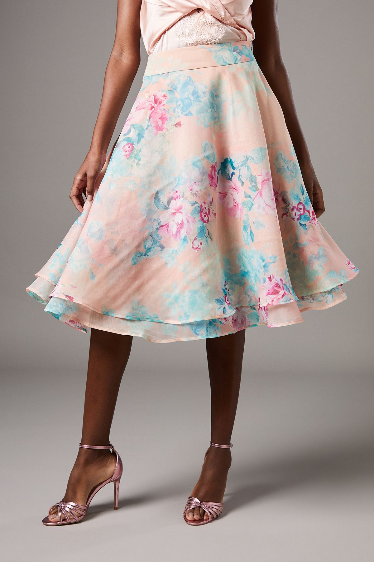 Coast Organza Floral Midi Skirt Peach image 2