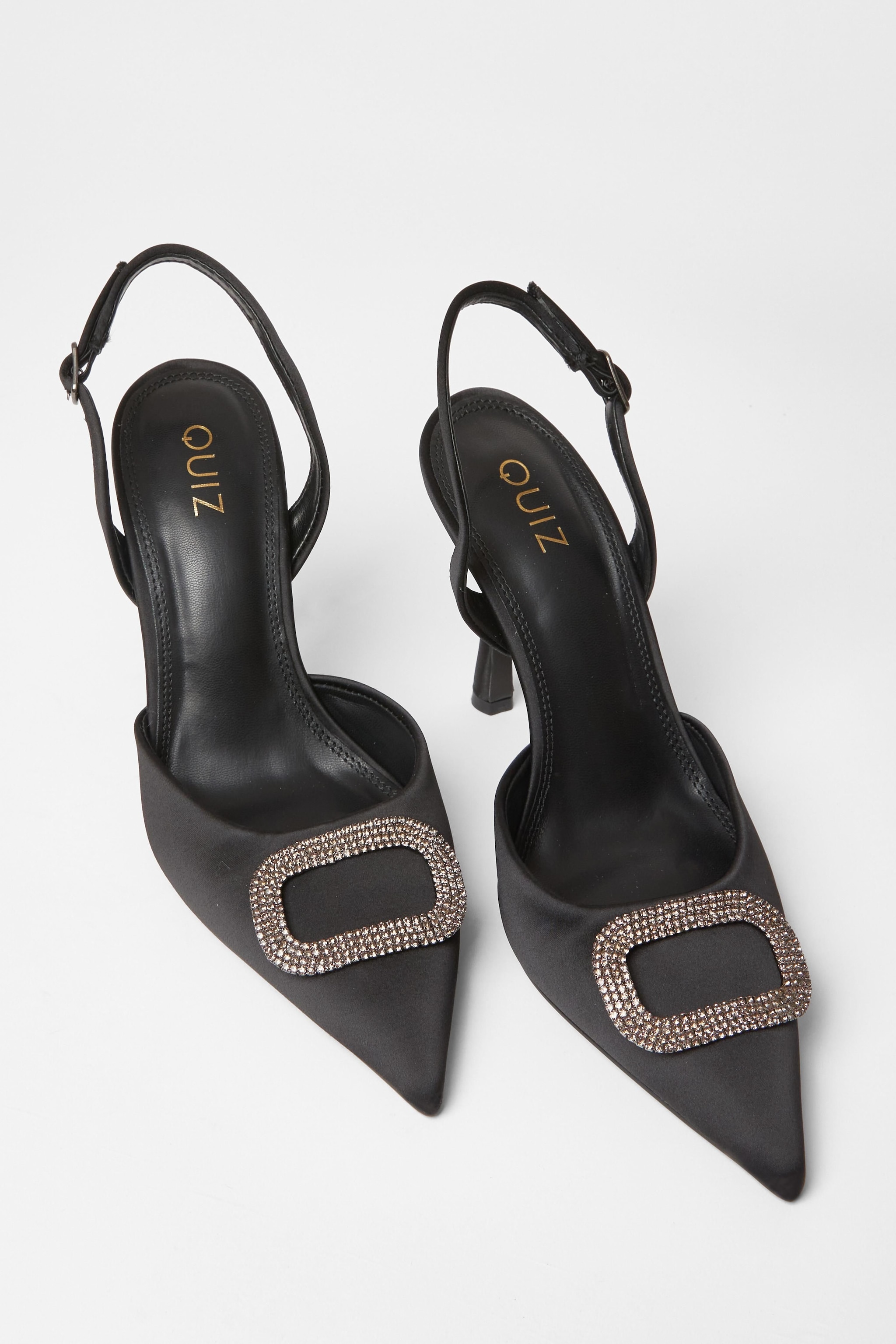 Quiz Black Satin Brooch Court Heels image 2