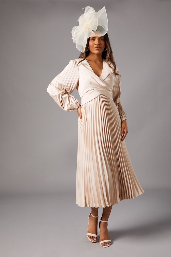 Coast Petite Pleat Skirt Midi Dress Champagne