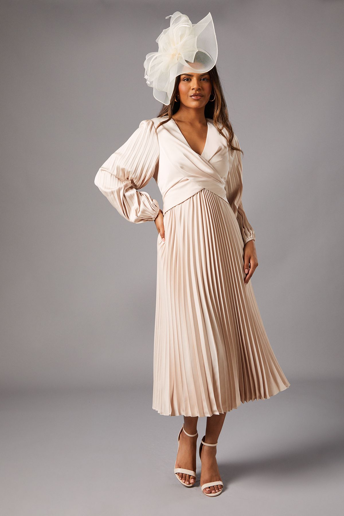 Coast Petite Pleat Skirt Midi Dress Champagne image 1