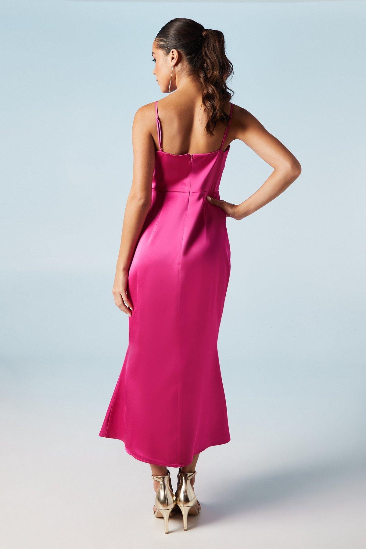 Oasis Strappy Tie Detail Bridesmaids Dress Bright Pink image 3