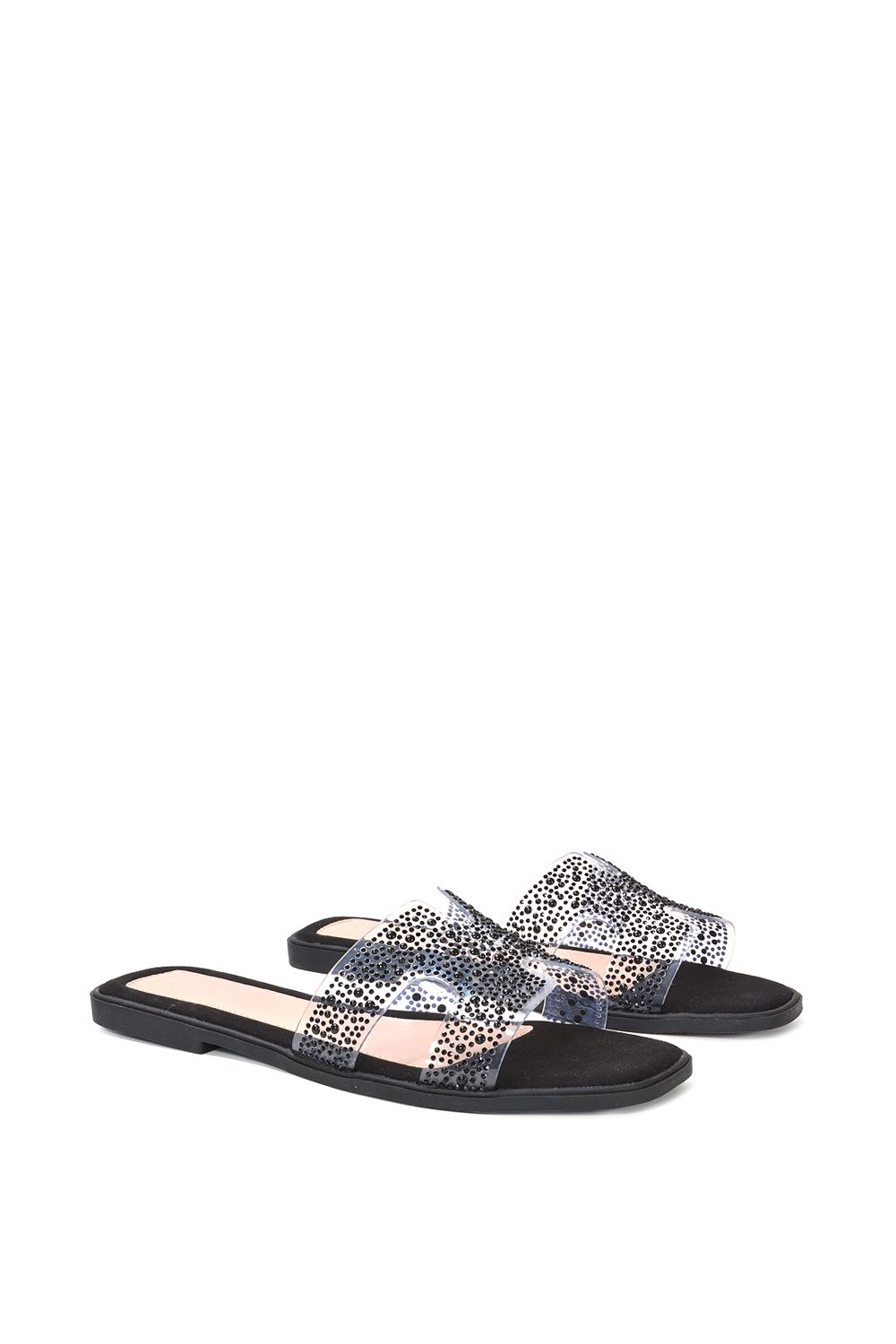 XY London 'Patsy' Square Toe Slip On Diamante Slider Sandal Shoes image 3