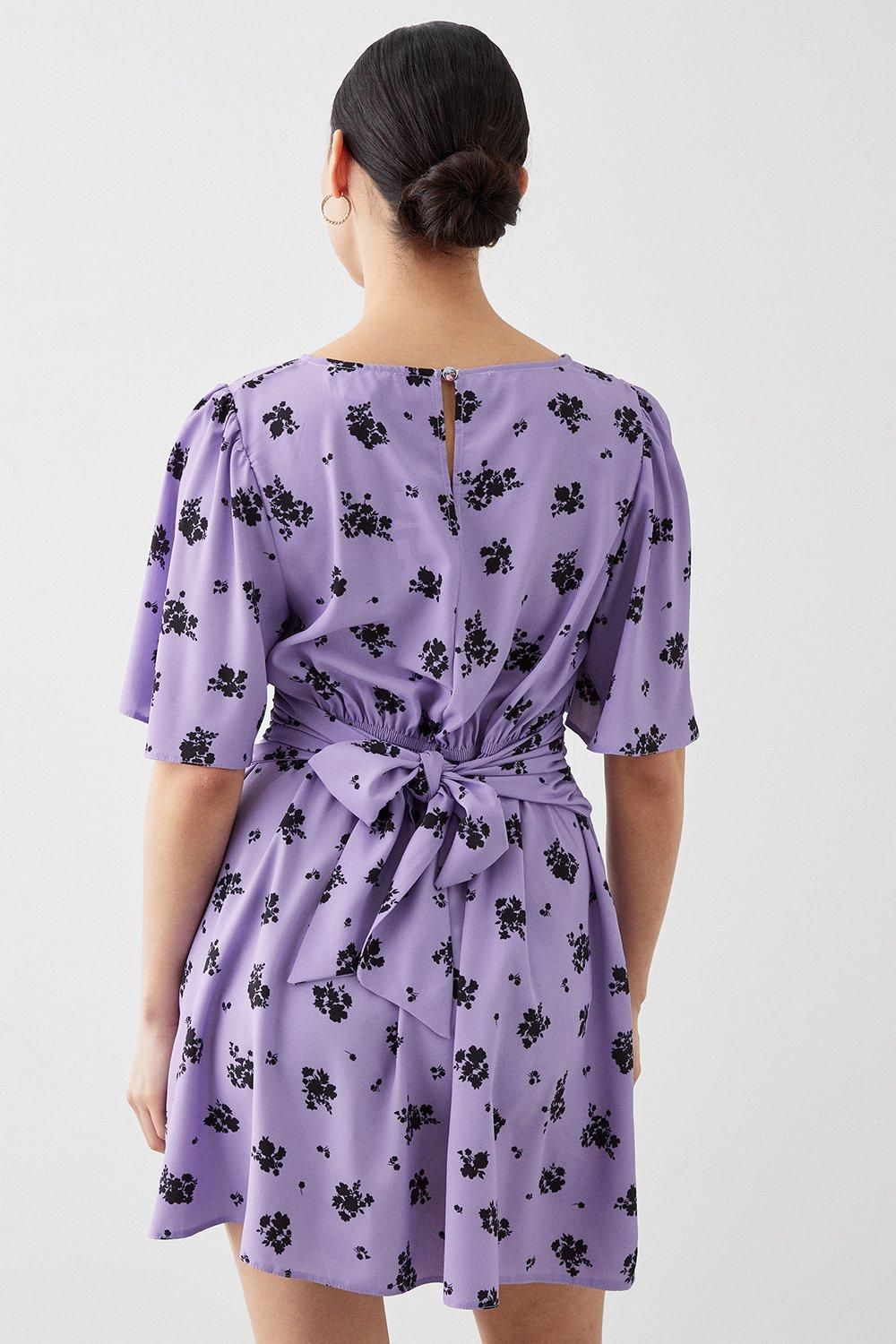 Dorothy Perkins Petite Lilac Ditsy Print Tie Waist Mini Dress Lilac image 3