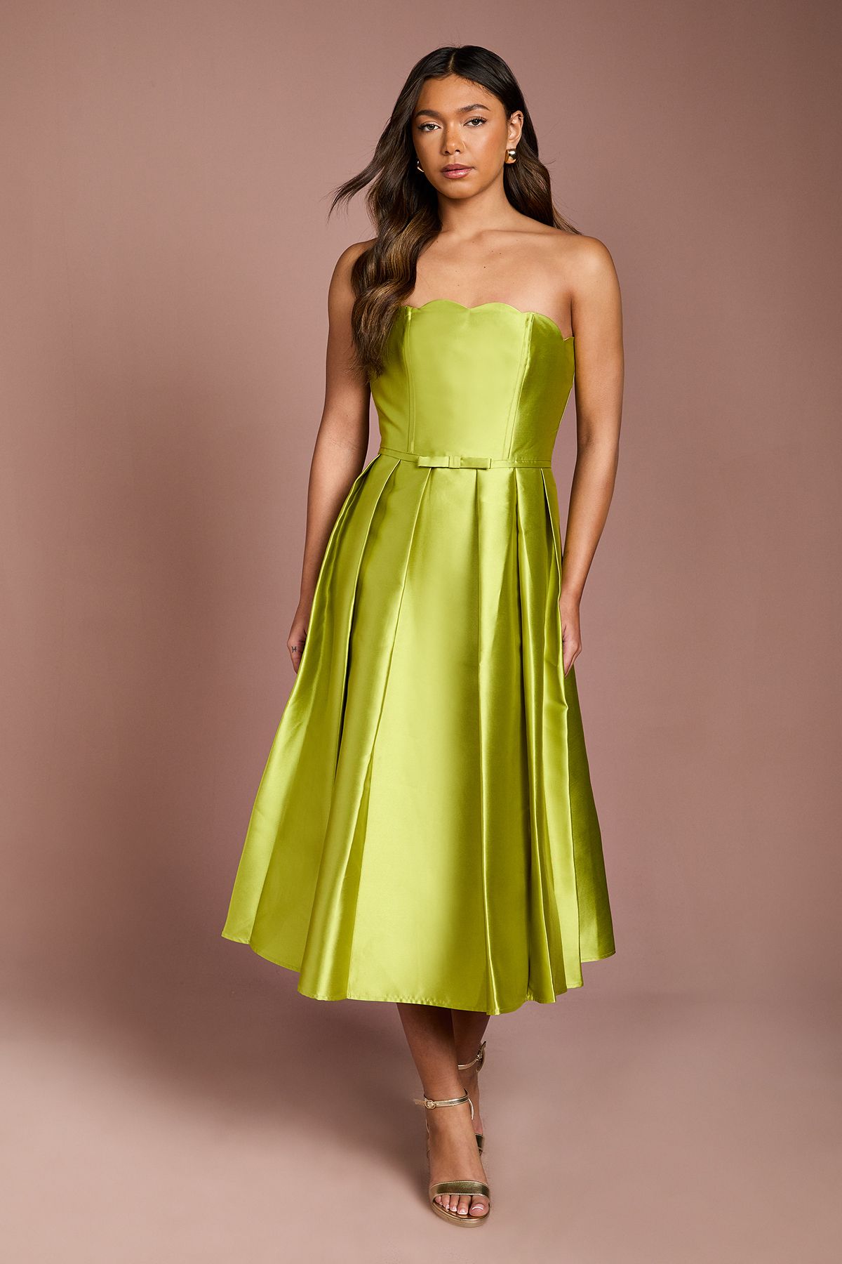 Coast Scalloped Strapless Midi Dress Chartreuse