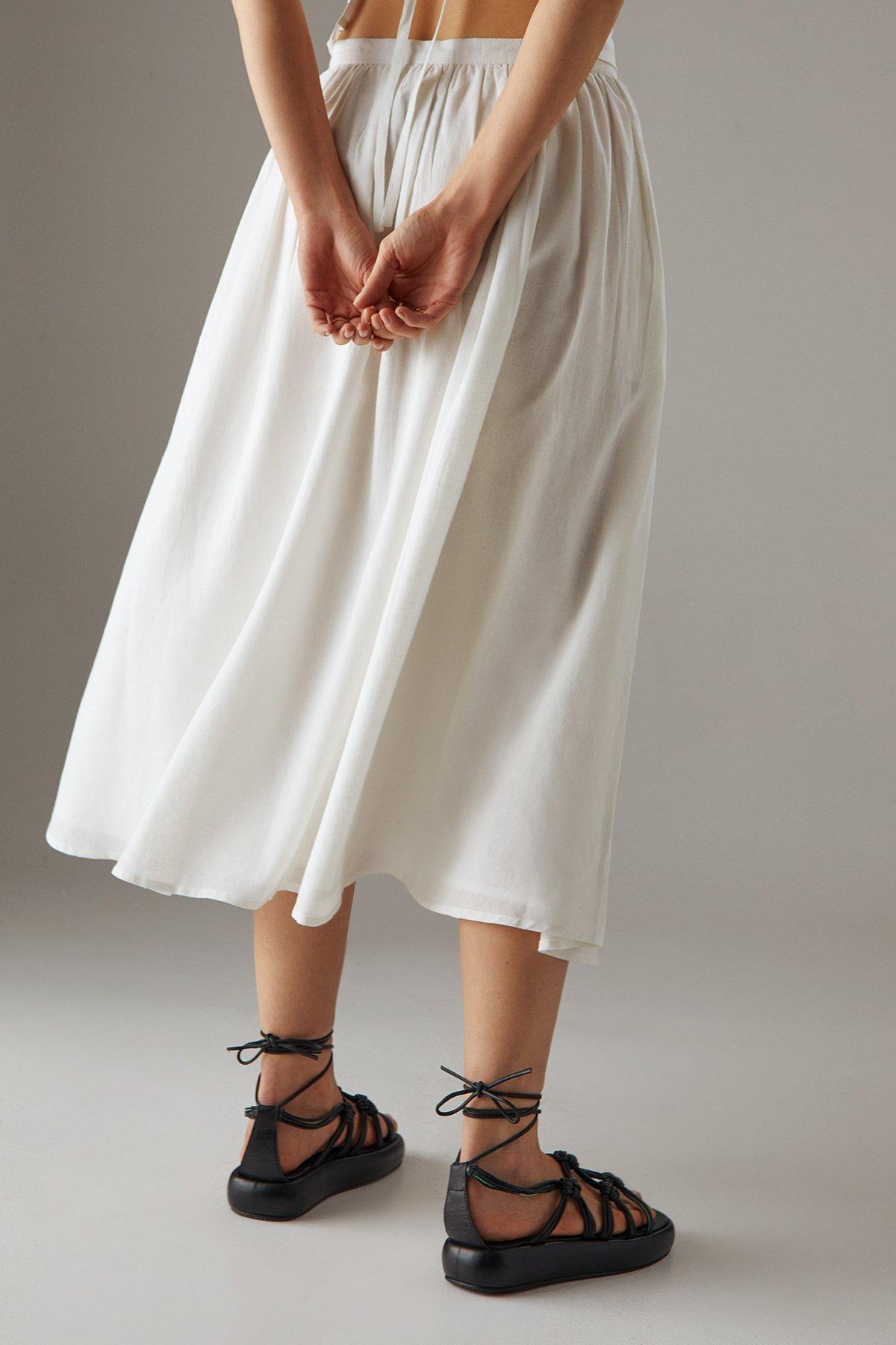Warehouse Premium Linen Blend Drop Waist Button Through Maxi Skirt White image 3