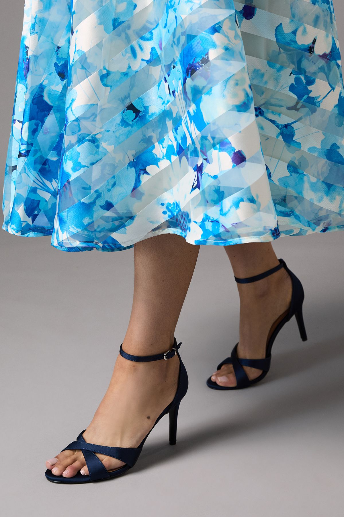 Coast Cadenza Satin Cross Strap High Stiletto Heel Sandals Navy image 2