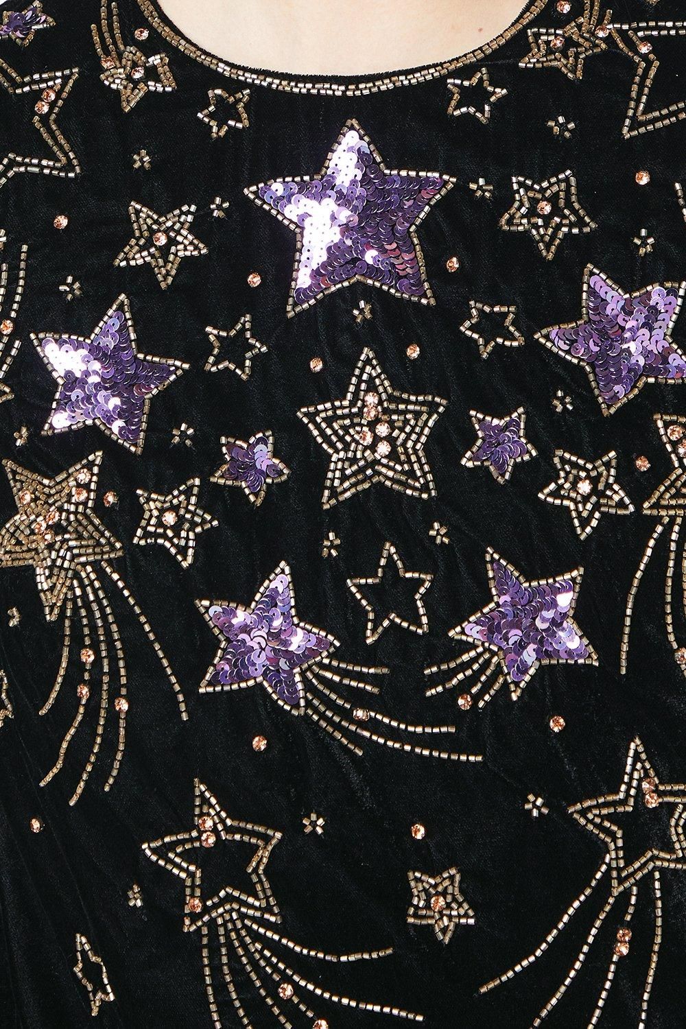 Coast Party Sequin Star Long Sleeve Velvet Mini Swing Dress Black image 5