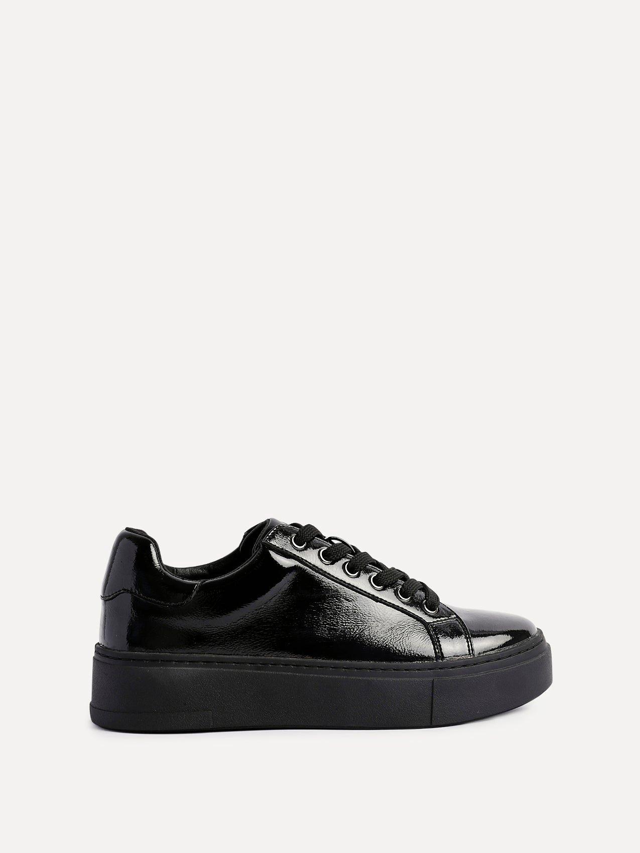 Linzi Reset Black Patent Lace Up Flatform Trainers image 1