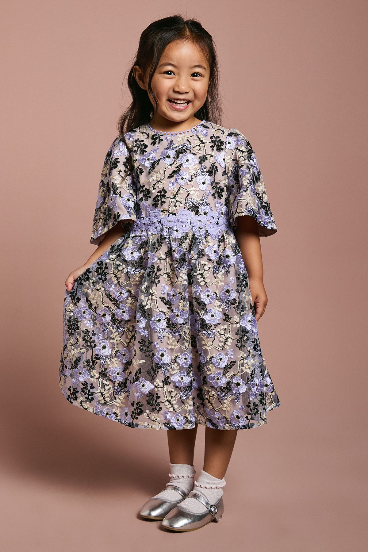 Coast Children's Embroidered Fluted Sleeve Dress Multi image 1