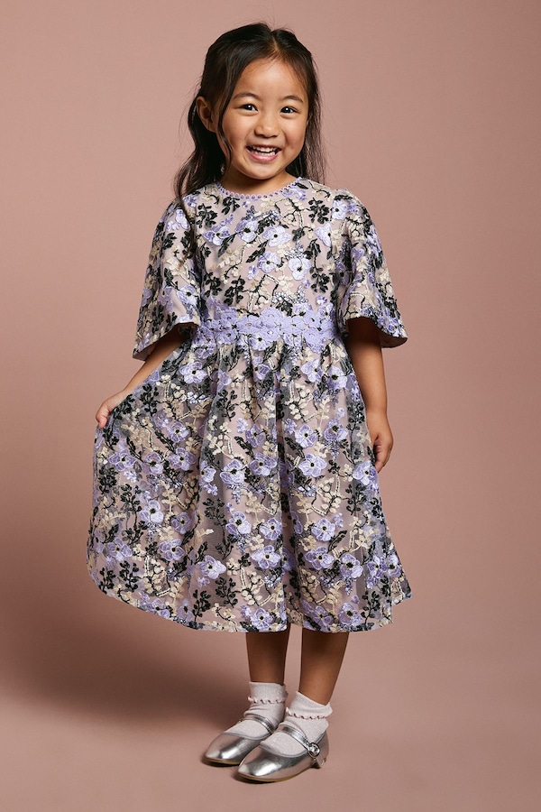 Coast Children's Embroidered Fluted Sleeve Dress Multi
