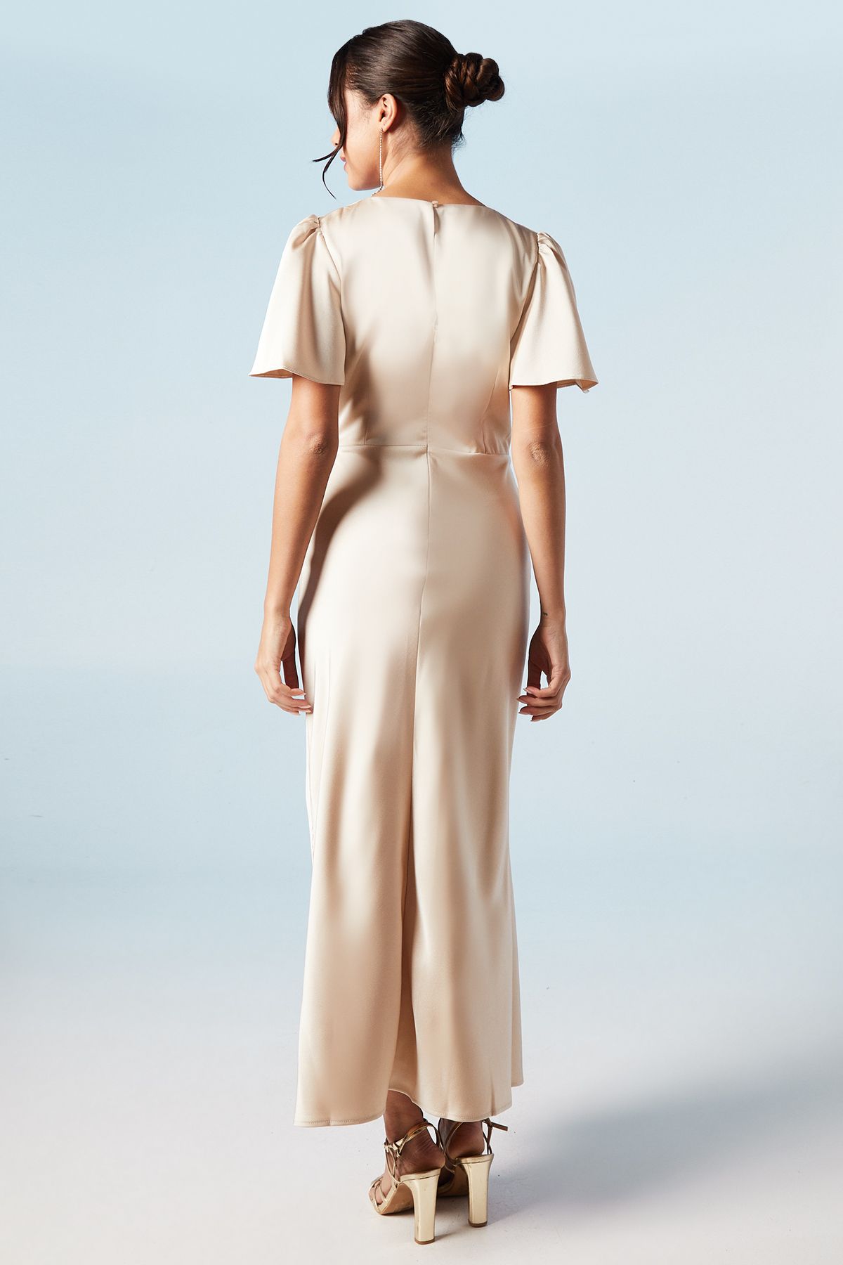 Oasis Oasis by Coast Satin Twist Front Angel Sleeve Midi Bridesmaid Dress Champagne image 3