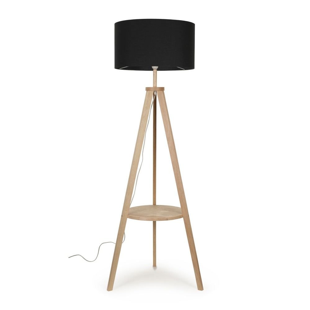 ValueLights Morrigan Natural Wood Tripod Floor Lamp with Fabric Drum Lamp Shade image 1