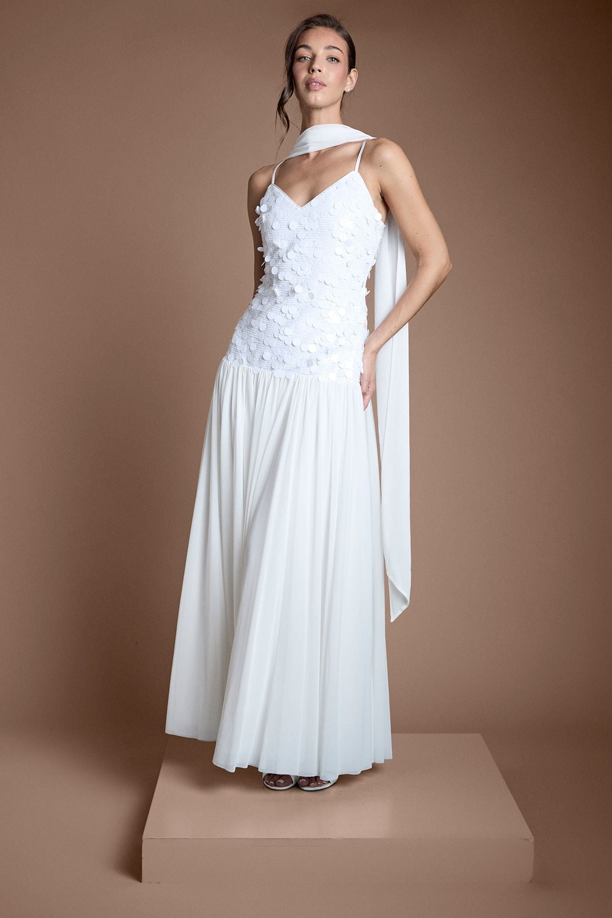 Coast Muse Sequin and Mesh Maxi Wedding Dress Ivory