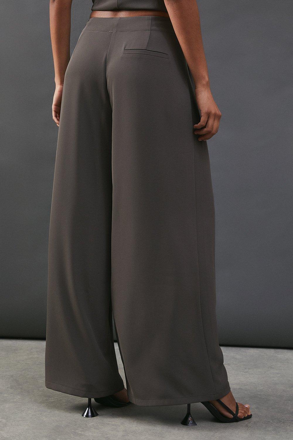 Warehouse Drape Pleat Detail Wide Leg Trouser Mushroom image 3