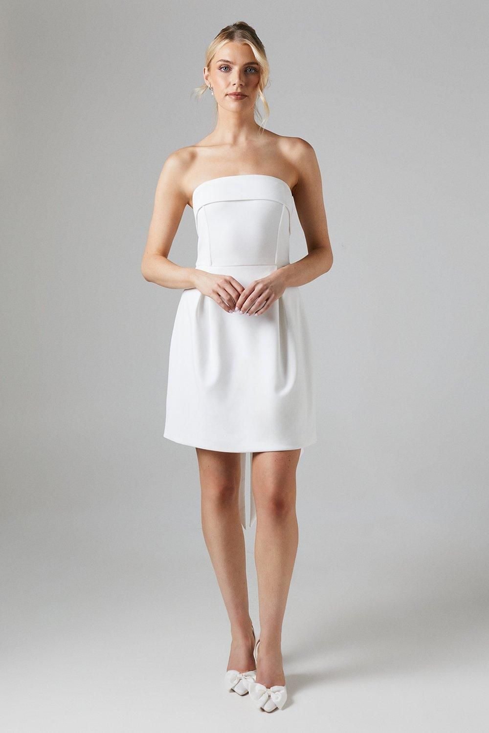 Coast White Bow Back Bandeau Mini Bridal Dress In Stretch Crepe Ivory image 2