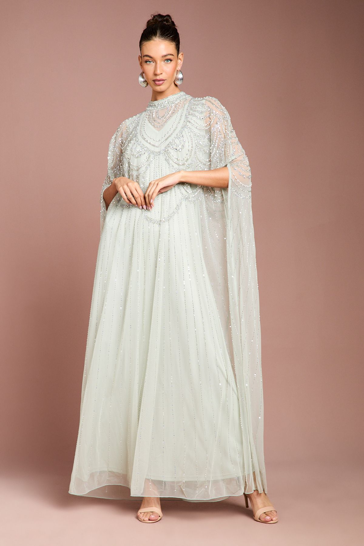 Coast Heavily Embellished Chiffon Midi Dress Sage