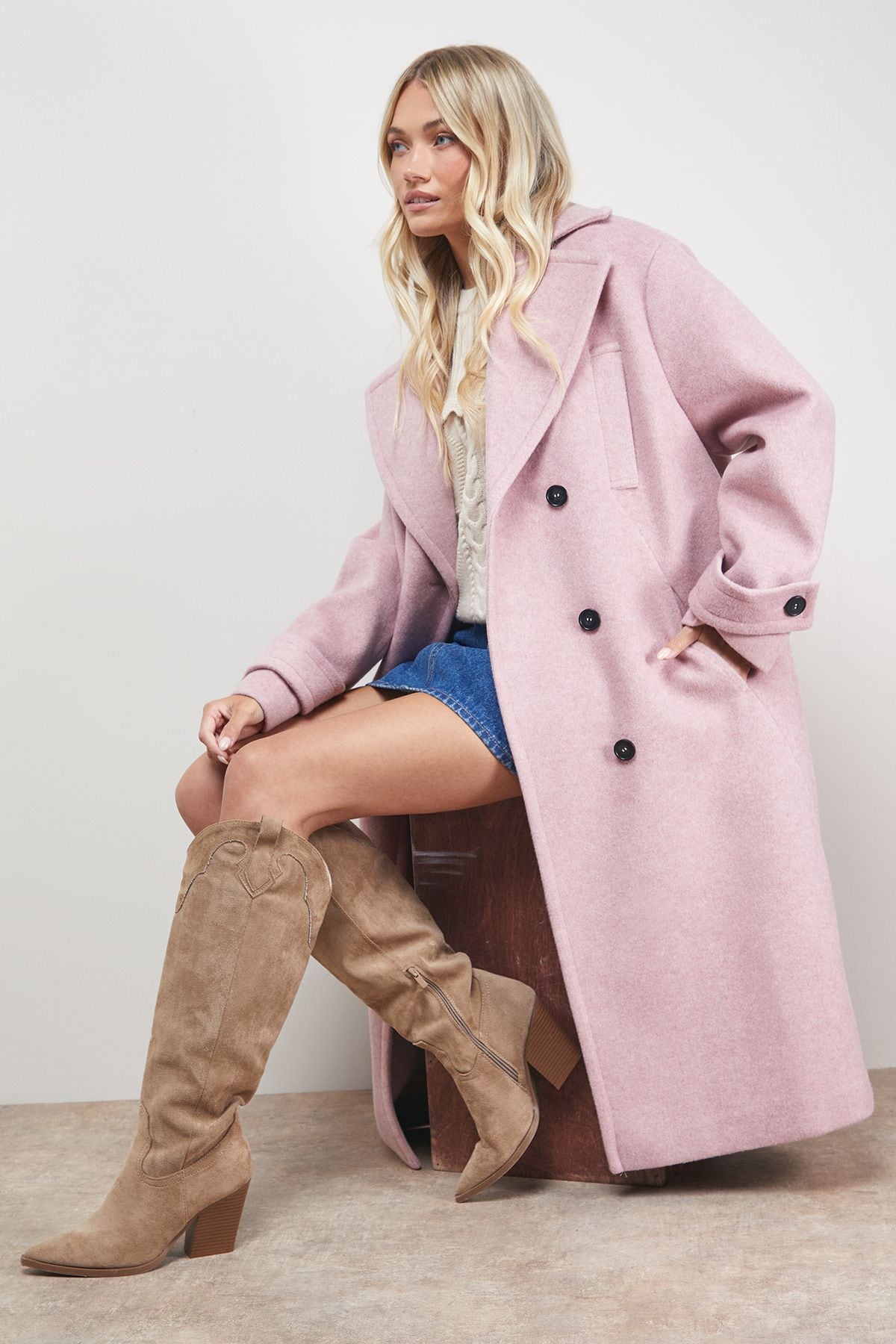 Oasis Brushed Relaxed Reefer Coat Pink image 1