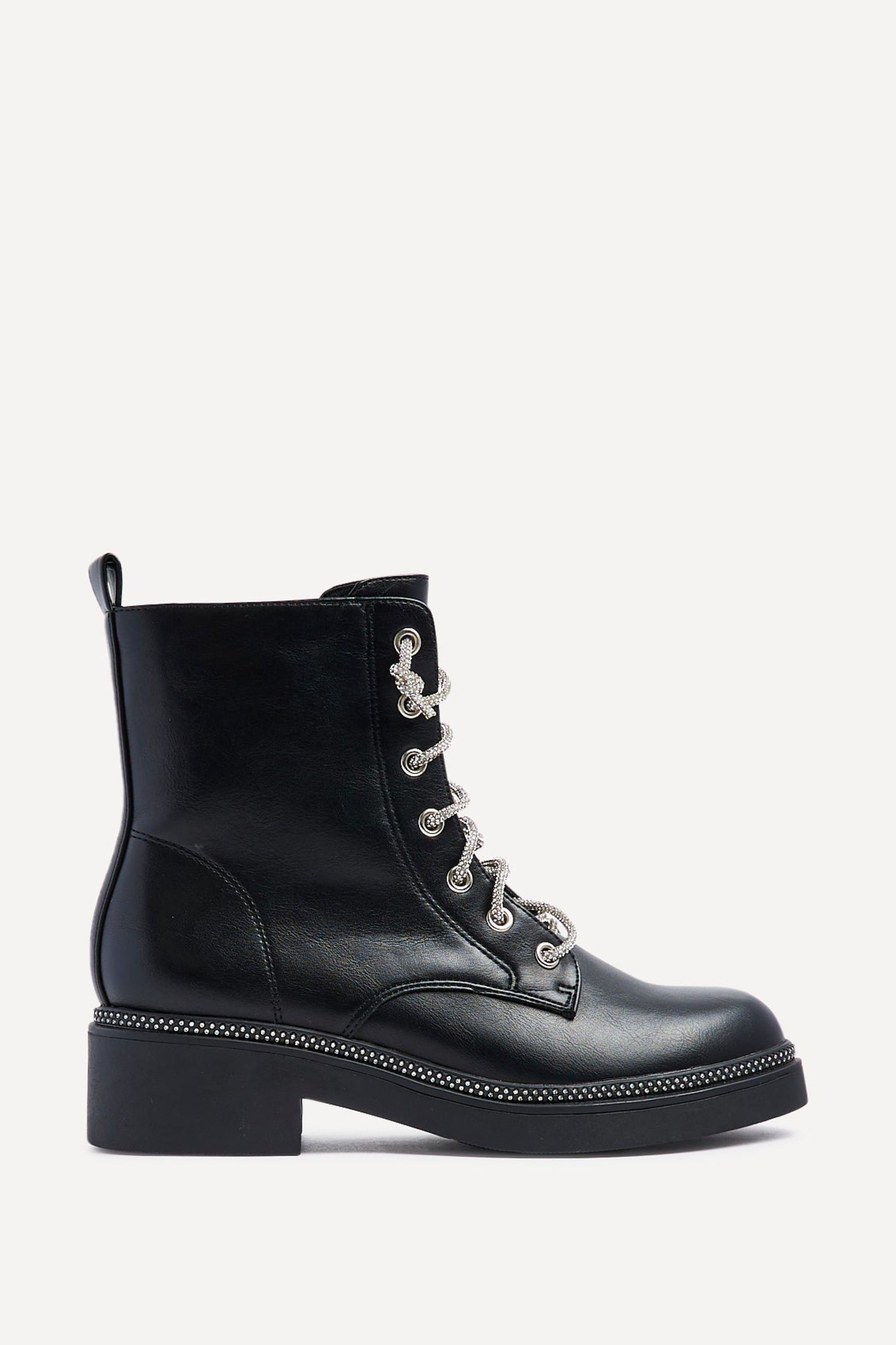 Linzi Lacey Black Faux Leather Military Style Boot image 1