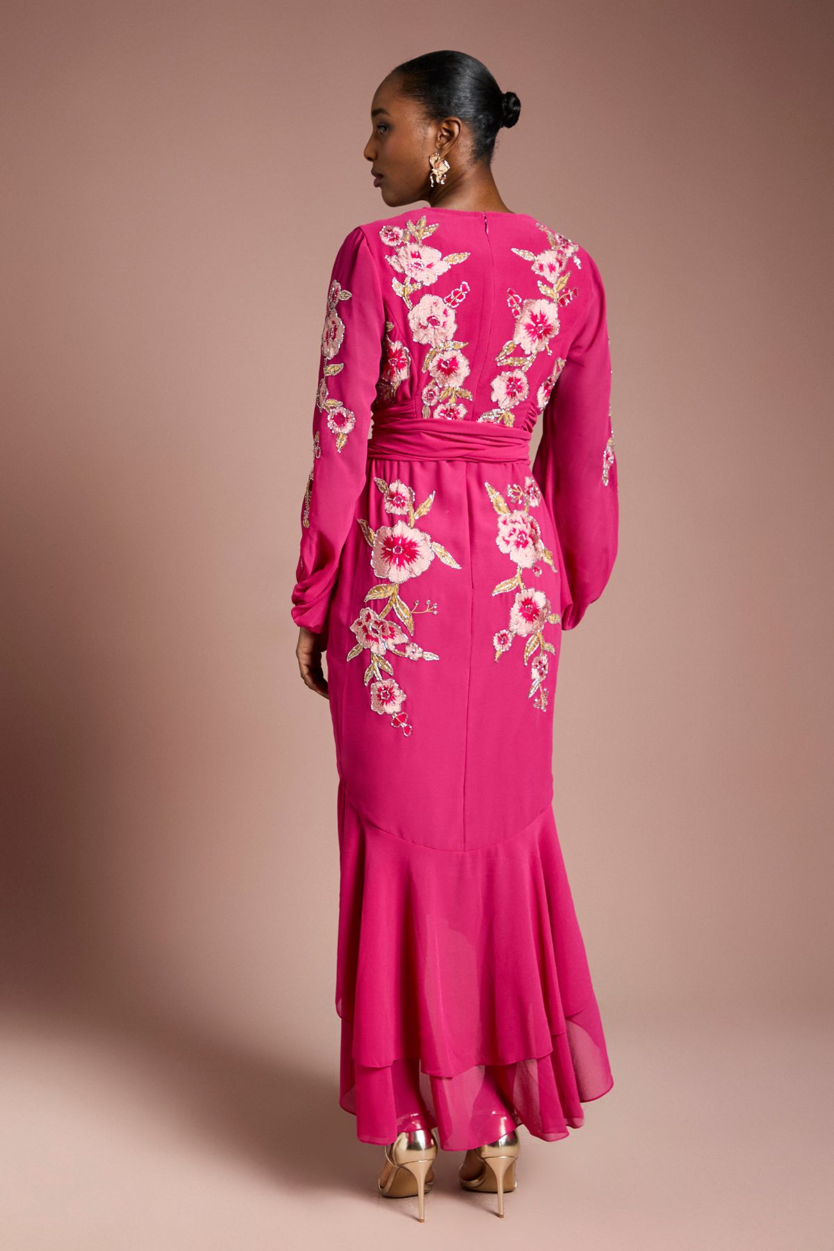 Coast Sequin Embellished And Embroidered High Low Maxi Dress Raspberry image 3