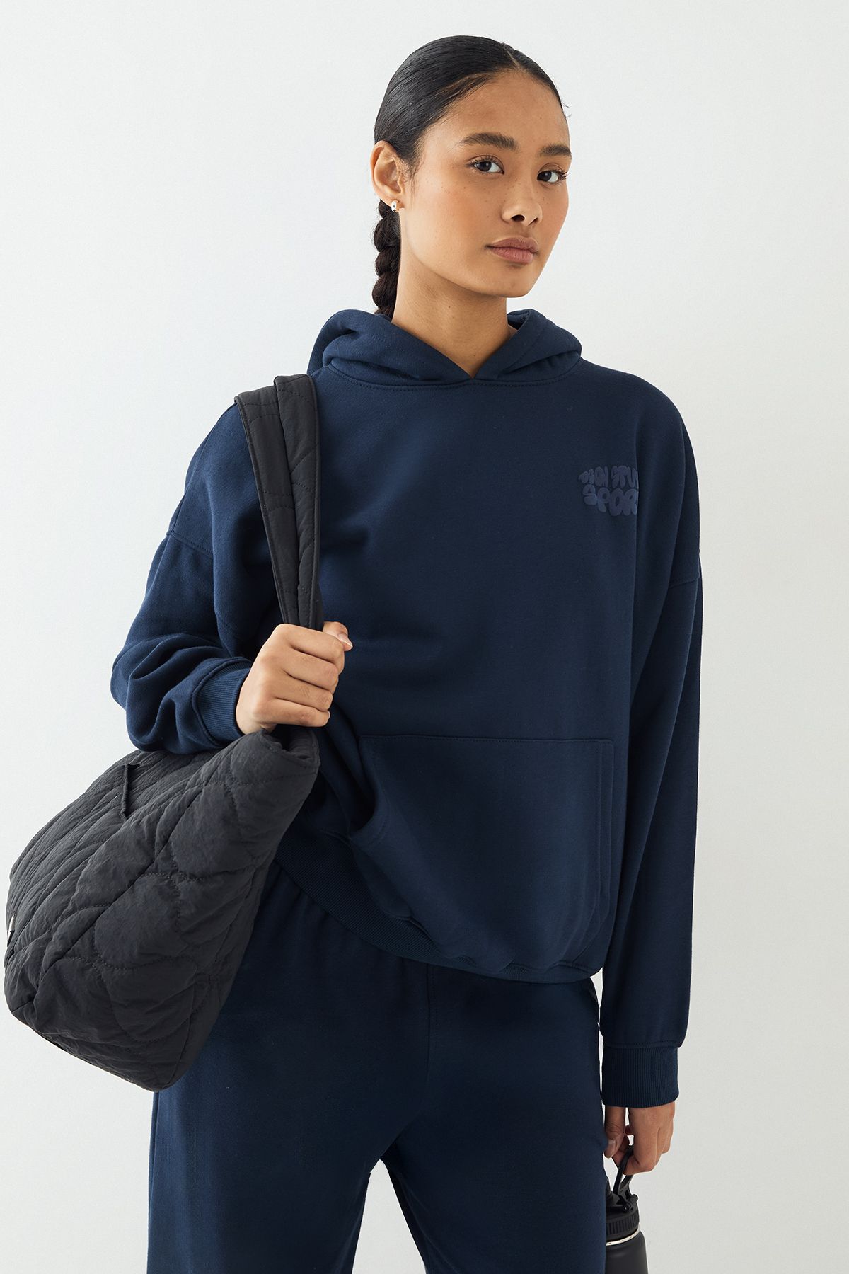 DSGN Studio DSGN Studio Sport Bubble Print Oversized Hoodie Navy image 3