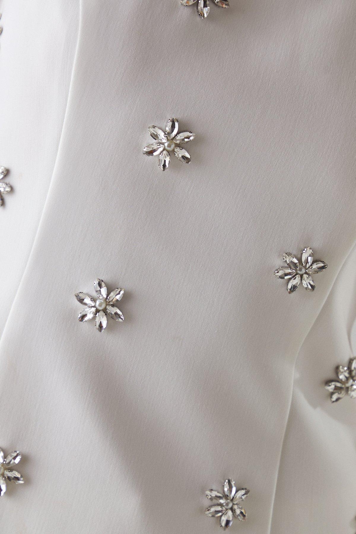 Warehouse Embellished Square Neck Top Ivory image 5