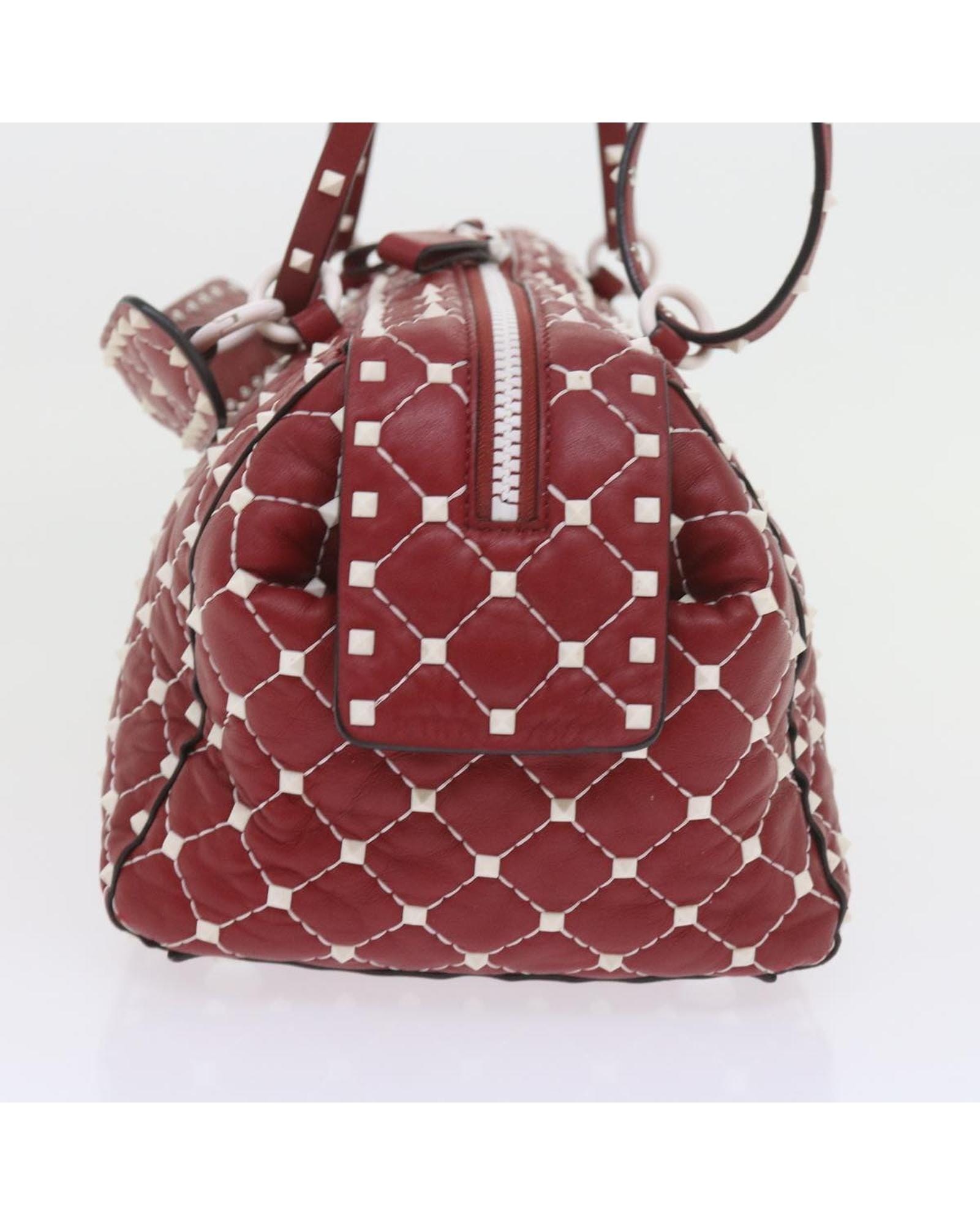 Valentino Preloved Rockstud Small Quilted Bowling Bag Wo - Red Shoulder Bags image 3