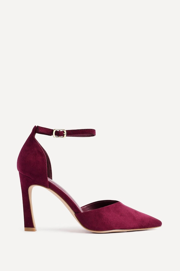 Linzi Moira Burgundy Faux Suede V Cut Court Heel