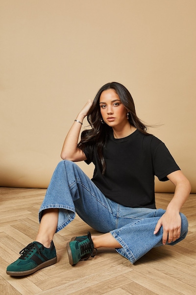 Oasis Anjali Faux Suede Contrast Stripe Lace Up Trainers Green